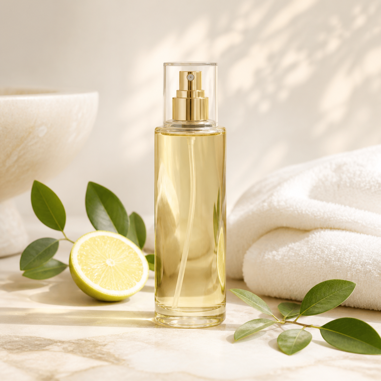 Body splash com limão e folhas